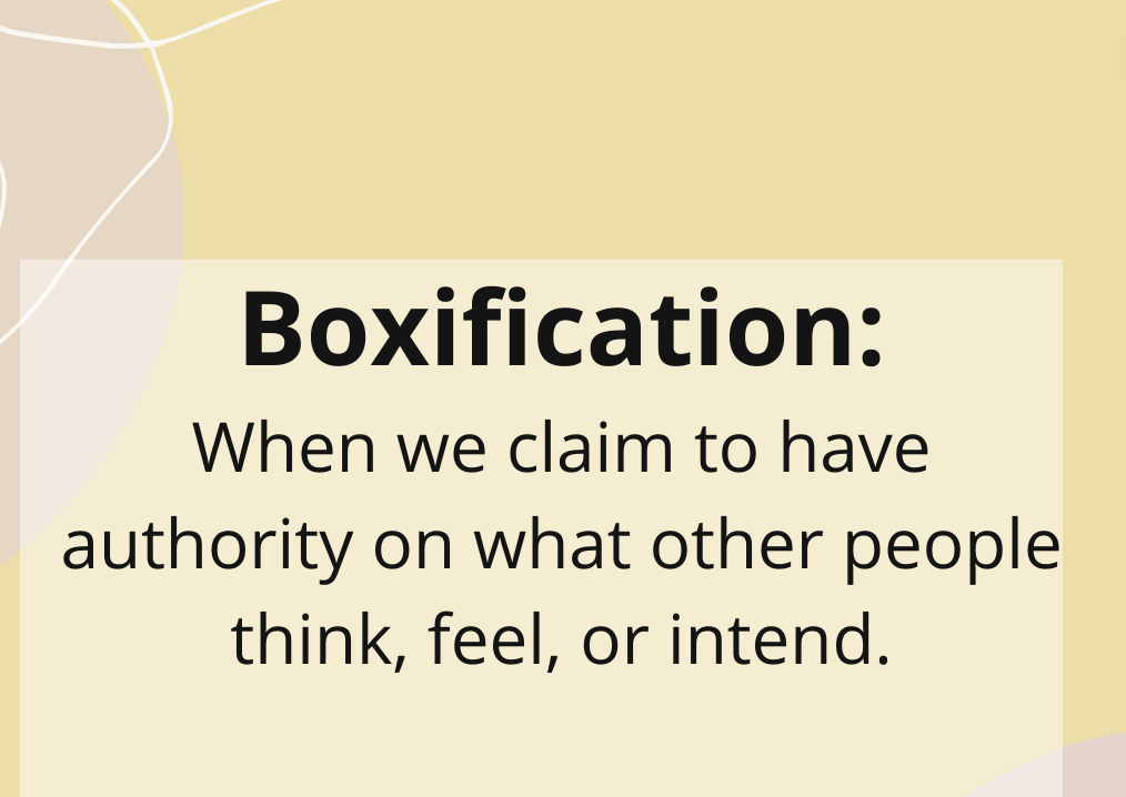boxification - when we claim to have authority on what other people think, feel or intend.